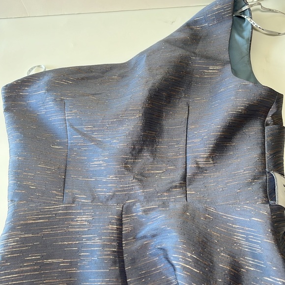 Kay Unger Asymmetrical Ruched Smoke Blue One-Shoulder Dress 8/ NWT - Picture 12 of 14
